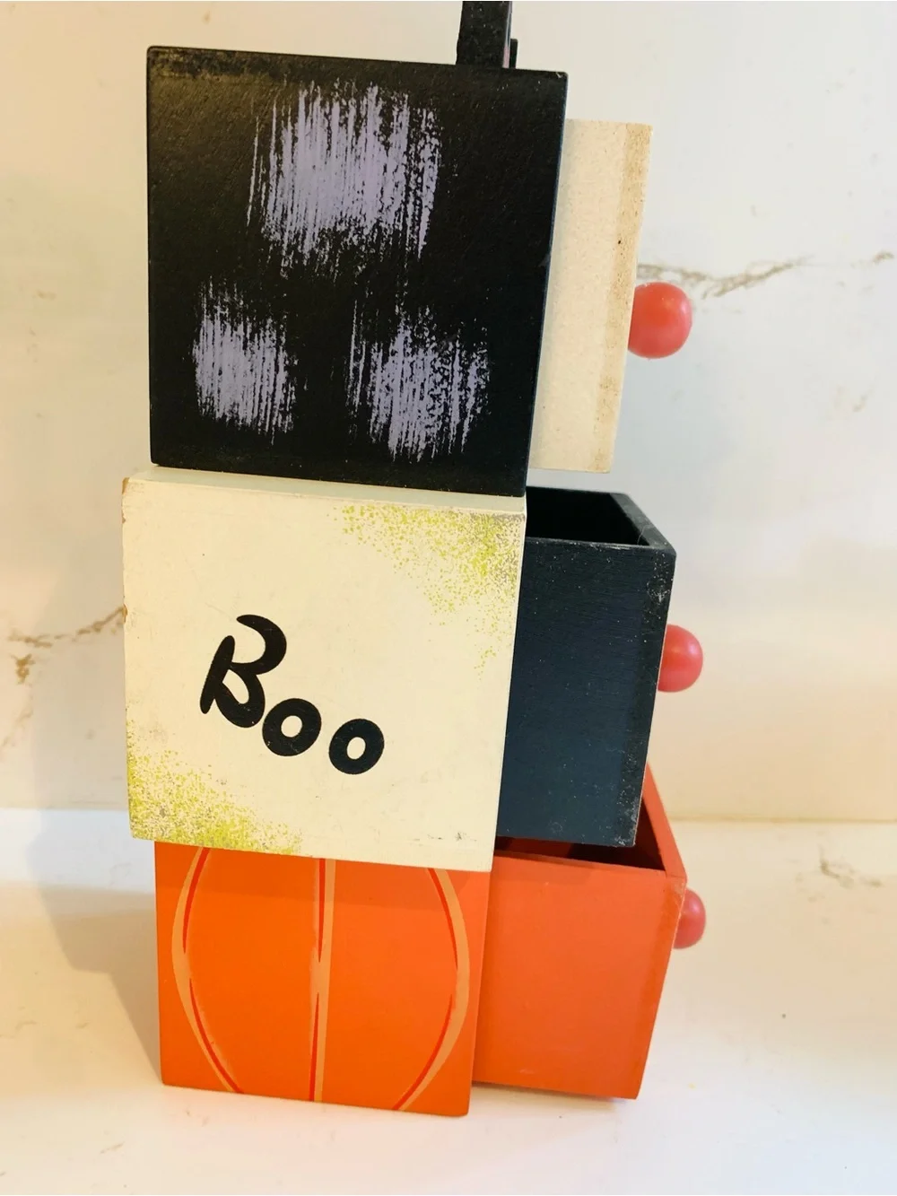 Mini Halloween Wooden Shelf Sitter Three Drawer Spooky Trinket Holder Decor 9”